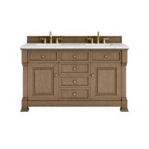 Brookfield 60IN Double Vanity Pecan w/ 3 CM Ethereal Noctis Silestone Top