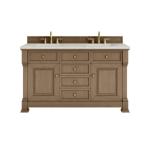 Brookfield 60IN Double Vanity Pecan w/ 3 CM Victorian Silver Silestone Top