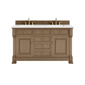Brookfield 60IN Double Vanity Pecan w/ 3 CM White Zeus Silestone Top
