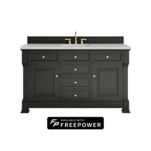 Brookfield 60IN Single Vanity Black Onyx w/ 3 CM Eternal Jasmine Pearl Silestone Top w/ Faucet Plate