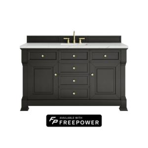 Brookfield 60IN Single Vanity Black Onyx w/ 3 CM Ethereal Noctis Silestone Top w/ Faucet Plate