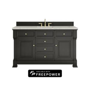 Brookfield 60IN Single Vanity Black Onyx w/ 3 CM Victorian Silver Silestone Top w/ Faucet Plate