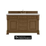 Brookfield 60IN Single Vanity Honey Oak w/ 3 CM Eternal Jasmine Pearl Silestone Top w/ Faucet Plate