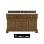 Brookfield 60IN Single Vanity Honey Oak w/ 3 CM Ethereal Noctis Silestone Top w/ Faucet Plate