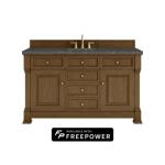 Brookfield 60IN Single Vanity Honey Oak w/ 3 CM Parisien Bleu Silestone Top w/ Faucet Plate