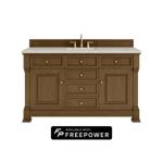 Brookfield 60IN Single Vanity Honey Oak w/ 3 CM Victorian Silver Silestone Top w/ Faucet Plate