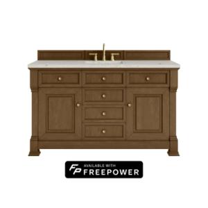 Brookfield 60IN Single Vanity Honey Oak w/ 3 CM Victorian Silver Silestone Top w/ Faucet Plate