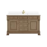 Brookfield 60IN Single Vanity Pecan w/ Single Hole 3 CM White Zeus Silestone Top & Backsplash
