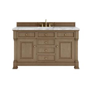 Brookfield 60IN Single Vanity Pecan w/ 3 CM Carrara Marble Top