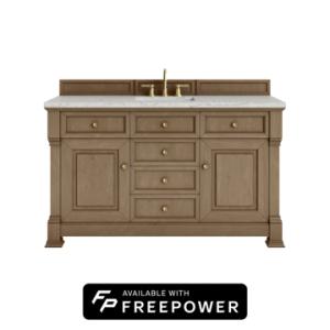 Brookfield 60IN Single Vanity Pecan w/ 3 CM Eternal Jasmine Pearl Silestone Top w/ Faucet Plate