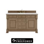Brookfield 60IN Single Vanity Pecan w/ 3 CM Ethereal Noctis Silestone Top w/ Faucet Plate
