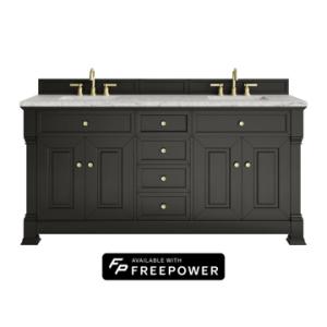 Brookfield 72IN Double Vanity Black Onyx w/ 3 CM Eternal Jasmine Pearl Silestone Top w/ Faucet Plate