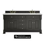 Brookfield 72IN Double Vanity Black Onyx w/ 3 CM Ethereal Noctis Silestone Top w/ Faucet Plate