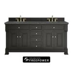 Brookfield 72IN Double Vanity Black Onyx w/ 3 CM Parisien Bleu Silestone Top w/ Faucet Plate