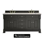 Brookfield 72IN Double Vanity Black Onyx w/ 3 CM Victorian Silver Silestone Top w/ Faucet Plate