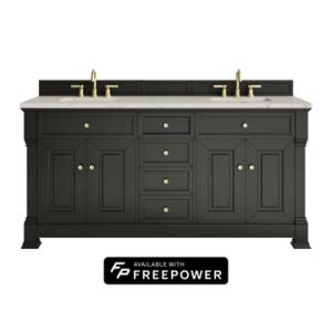 Brookfield 72IN Double Vanity Black Onyx w/ 3 CM Victorian Silver Silestone Top w/ Faucet Plate