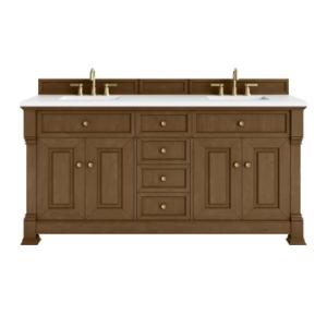 Brookfield 72IN Double Vanity Honey Oak w/ 3 CM White Zeus Silestone Top
