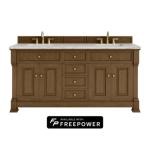 Brookfield 72IN Double Vanity Honey Oak w/ 3 CM Eternal Jasmine Pearl Silestone Top w/ Faucet Plate