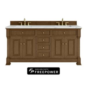 Brookfield 72IN Double Vanity Honey Oak w/ 3 CM Ethereal Noctis Silestone Top w/ Faucet Plate