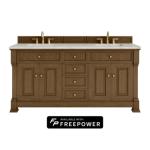 Brookfield 72IN Double Vanity Honey Oak w/ 3 CM Victorian Silver Silestone Top w/ Faucet Plate