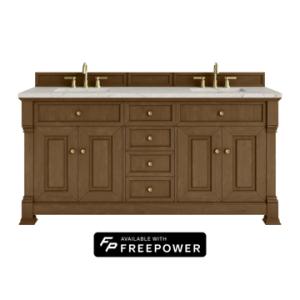 Brookfield 72IN Double Vanity Honey Oak w/ 3 CM Victorian Silver Silestone Top w/ Faucet Plate