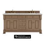 Brookfield 72IN Double Vanity Pecan w/ 3 CM Eternal Jasmine Pearl Silestone Top w/ Faucet Plate