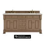Brookfield 72IN Double Vanity Pecan w/ 3 CM Victorian Silver Silestone Top w/ Faucet Plate