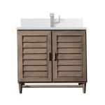 Portland 36IN Single Vanity Whitewashed Walnut w/ Single Hole 3 CM White Zeus Silestone Top & Backsplash
