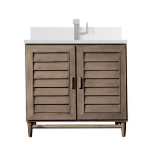 Portland 36IN Single Vanity Whitewashed Walnut w/ Single Hole 3 CM White Zeus Silestone Top & Backsplash