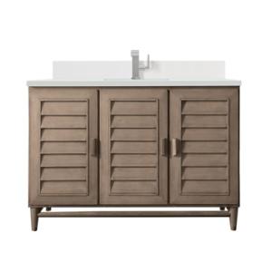 Portland 48IN Single Vanity Whitewashed Walnut w/ Single Hole 3 CM White Zeus Silestone Top & Backsplash