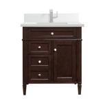 Brittany 30IN Single Vanity Burnished Mahogany w/ Single Hole 3 CM White Zeus Silestone Top & Backsplash