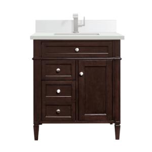 Brittany 30IN Single Vanity Burnished Mahogany w/ Single Hole 3 CM White Zeus Silestone Top & Backsplash