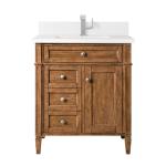 Brittany 30IN Single Vanity Saddle Brown w/ Single Hole 3 CM White Zeus Silestone Top & Backsplash