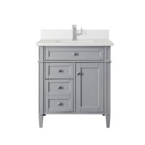 Brittany 30IN Single Vanity Urban Gray w/ Single Hole 3 CM White Zeus Silestone Top & Backsplash