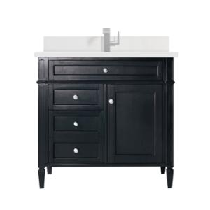 Brittany 36IN Single Vanity Black Onyx w/ Single Hole 3 CM White Zeus Silestone Top & Backsplash