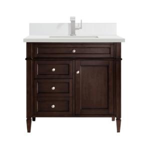 Brittany 36IN Single Vanity Burnished Mahogany w/ Single Hole 3 CM White Zeus Silestone Top & Backsplash