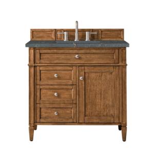 Brittany 36IN Single Vanity Saddle Brown w/ 3 CM Parisien Bleu Silestone Top
