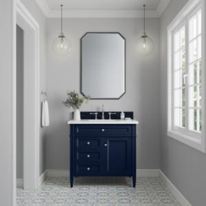 Brittany 36IN Single Vanity Victory Blue w/ 3 CM White Zeus Silestone Top
