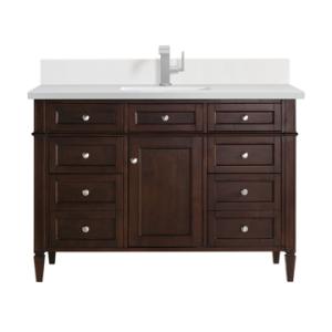 Brittany 48IN Single Vanity Burnished Mahogany w/ Single Hole 3 CM White Zeus Silestone Top & Backsplash