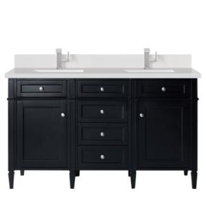 Brittany 60IN Double Vanity Black Onyx w/ Single Hole 3 CM White Zeus Silestone Top & Backsplash