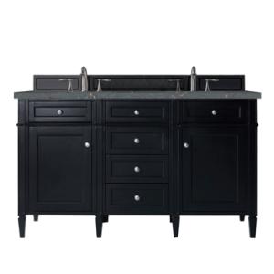 Brittany 60IN Double Vanity Black Onyx w/ 3 CM Parisien Bleu Silestone Top