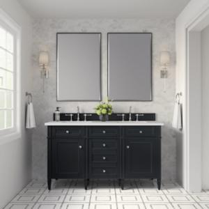 Brittany 60IN Double Vanity Black Onyx w/ 3 CM White Zeus Silestone Top