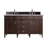 Brittany 60IN Double Vanity Burnished Mahogany w/ 3 CM Victorian Silver Silestone Top