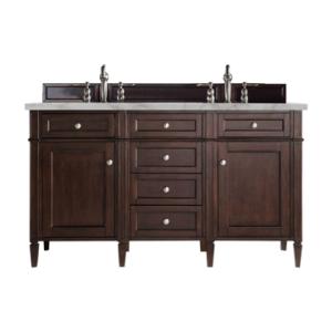 Brittany 60IN Double Vanity Burnished Mahogany w/ 3 CM Victorian Silver Silestone Top