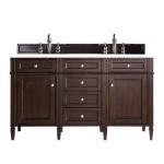 Brittany 60IN Double Vanity Burnished Mahogany w/ 3 CM White Zeus Silestone Top
