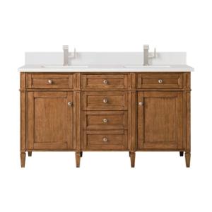 Brittany 60IN Double Vanity Saddle Brown w/ Single Hole 3 CM White Zeus Silestone Top & Backsplash