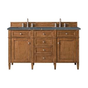 Brittany 60IN Double Vanity Saddle Brown w/ 3 CM Parisien Bleu Silestone Top