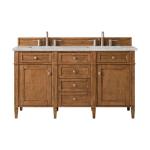 Brittany 60IN Double Vanity Saddle Brown w/ 3 CM Victorian Silver Silestone Top