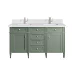 Brittany 60IN Double Vanity Smokey Celadon w/ Single Hole 3 CM White Zeus Top & Backsplash
