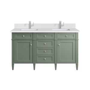 Brittany 60IN Double Vanity Smokey Celadon w/ Single Hole 3 CM White Zeus Top & Backsplash